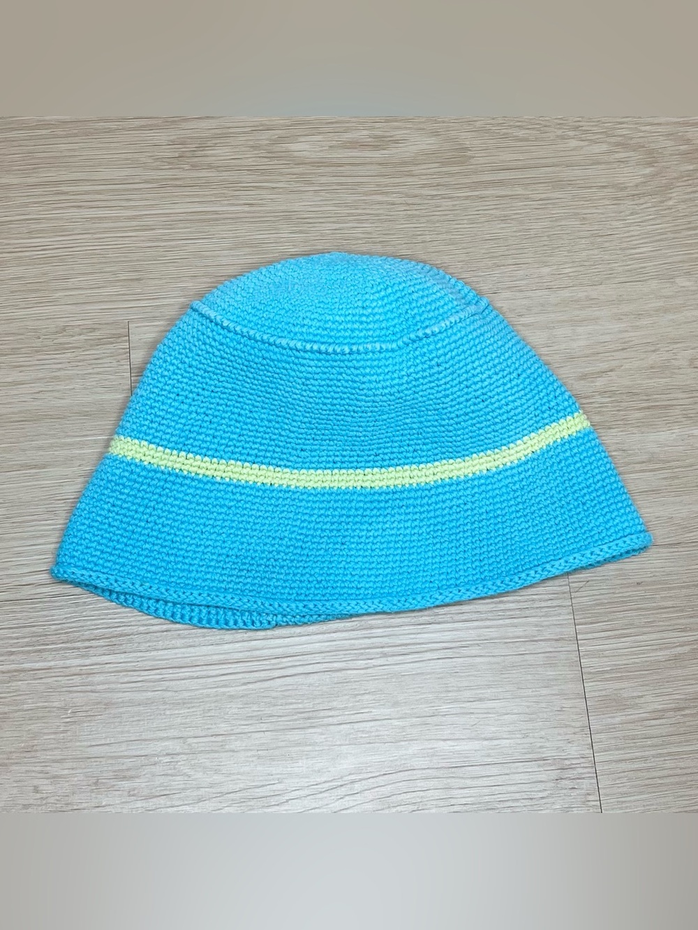 Eddie Bauer Blue Crochet Bucket Hat with Yellow Stripe